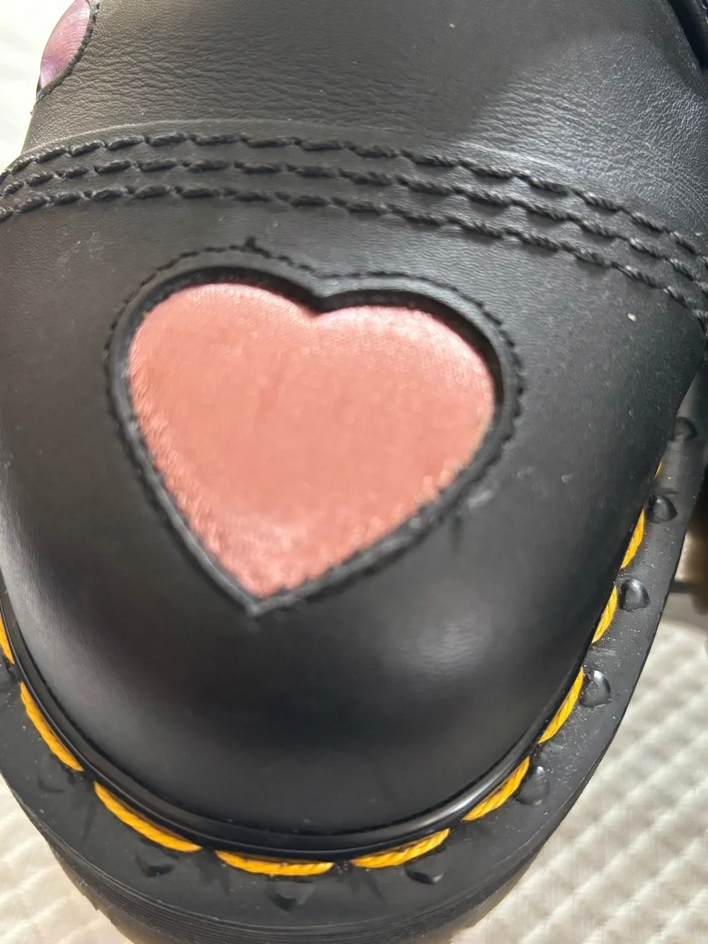 Dr. Martens Black Platform Shoes with Pink and Lilac Heart Accents